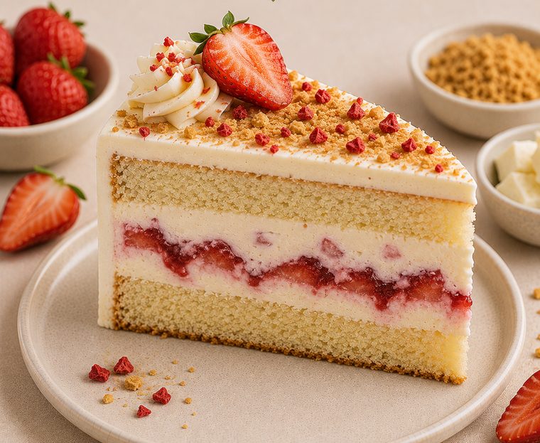 A slice of Strawberry Cheesecake cake