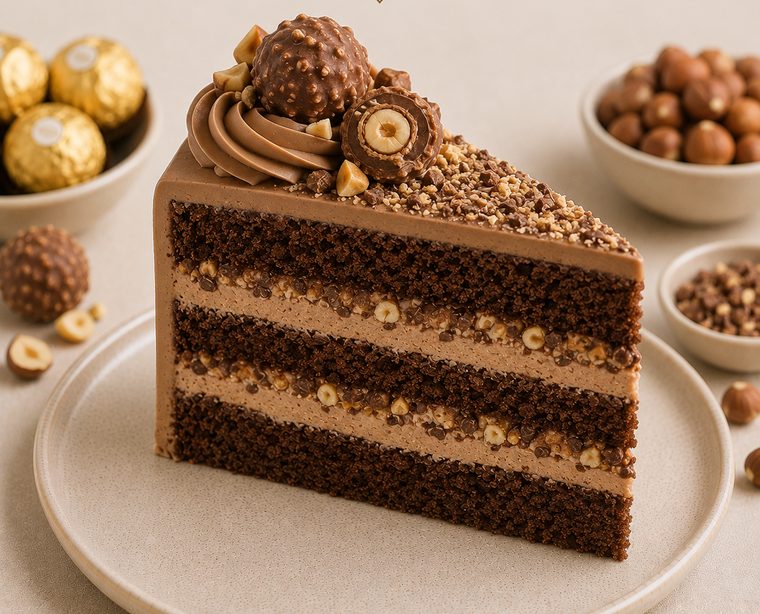 A slice of Ferrero Rocher cake