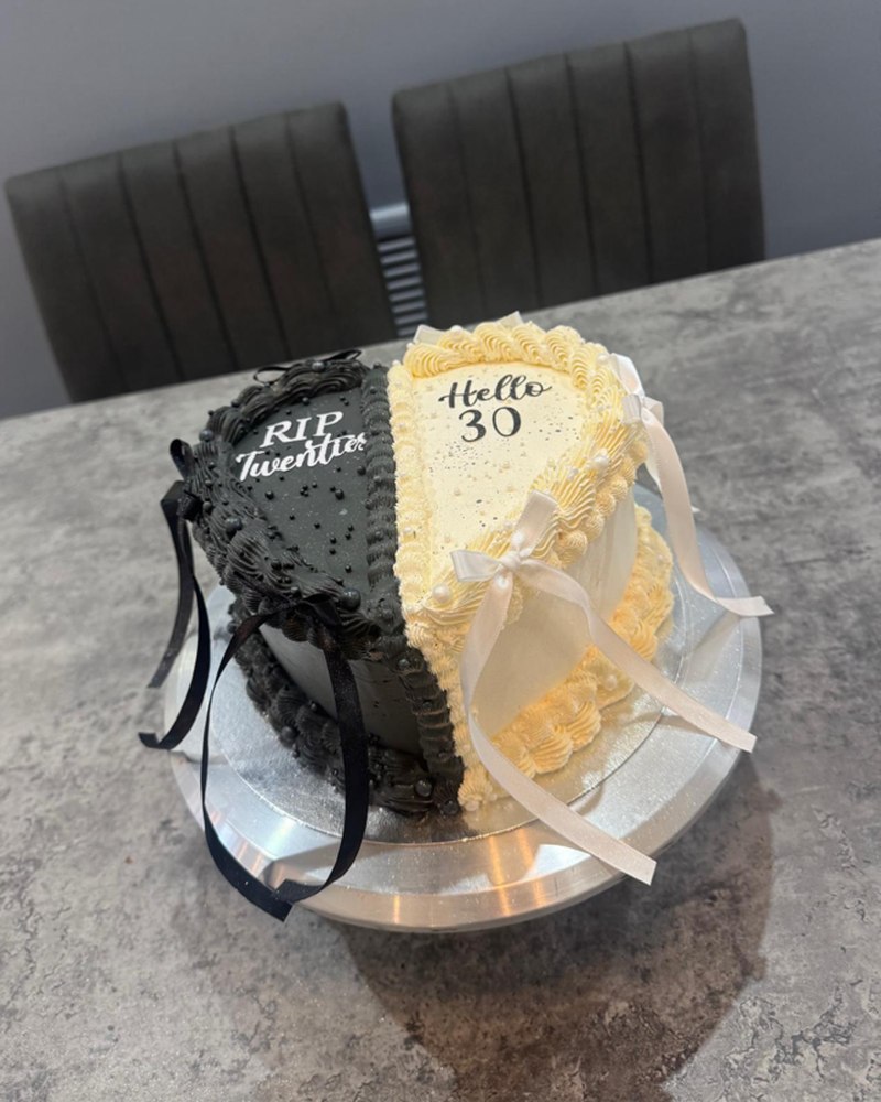 RIP Twenties, Hello 30 half-and-half birthday cake